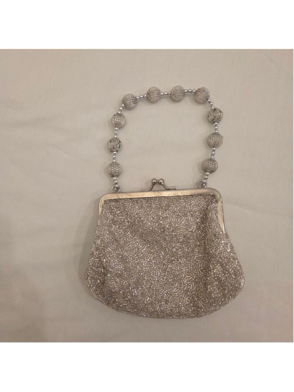 La Regale Silver Beaded Clutch Wristlet 5"×5.5"